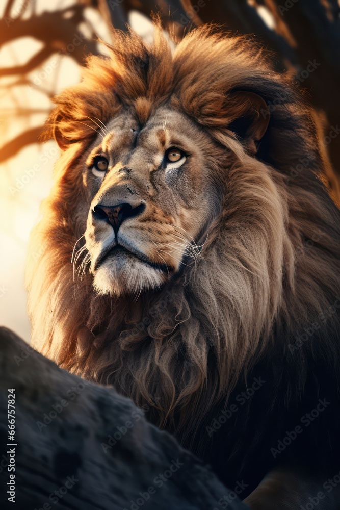 Fototapeta premium Animal photography. Lion in nature.