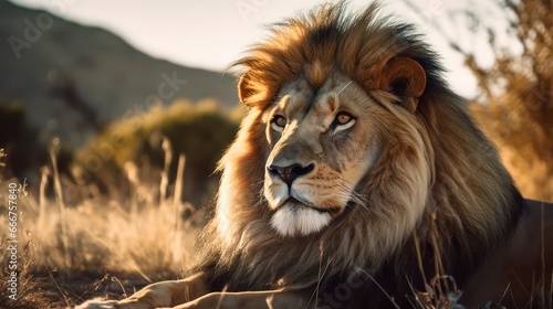 Animal photography. Lion in nature.