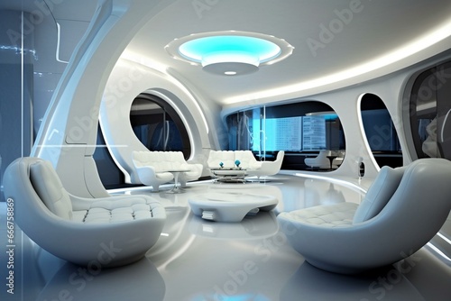 Cutting-edge futuristic interior design. Generative AI © Jax