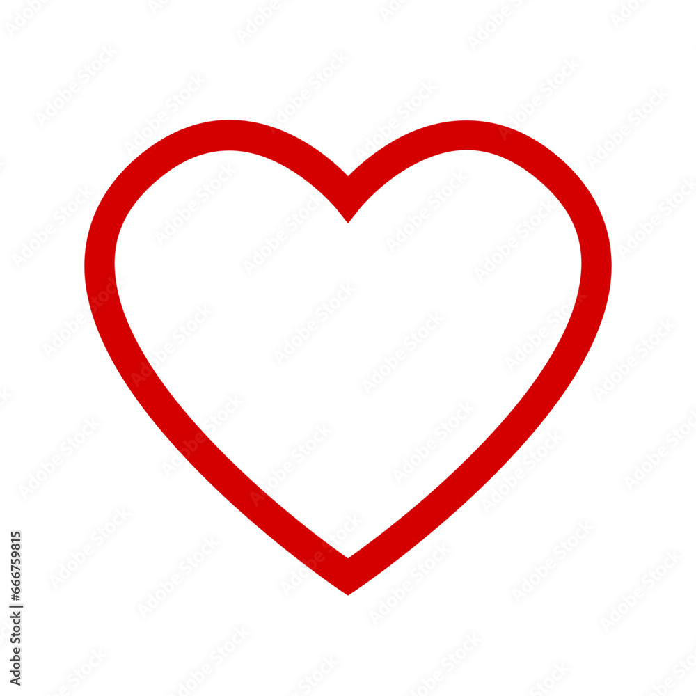 Basic Red Line Heart Symbol Sign Icon Set. Vector Image.