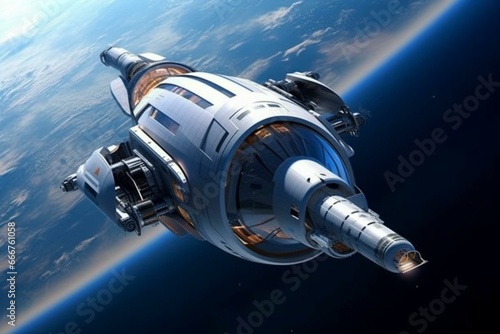 Advanced spacecraft for future space travel in 2050. Concept. Generative AI