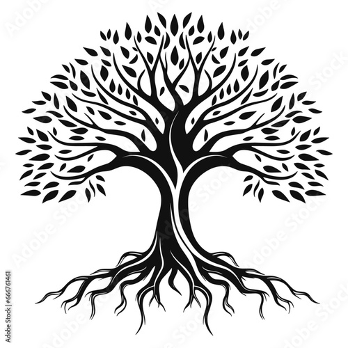 Yggdrasil tree, tree with roots, vector isolated on white background, vector illustration ai generated photo