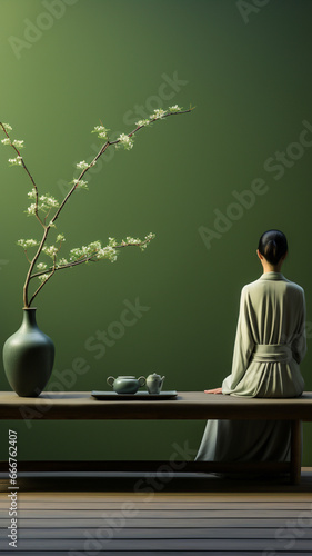 Elegance in Bloom: Girl in Long Dress on a Bench with a Flower