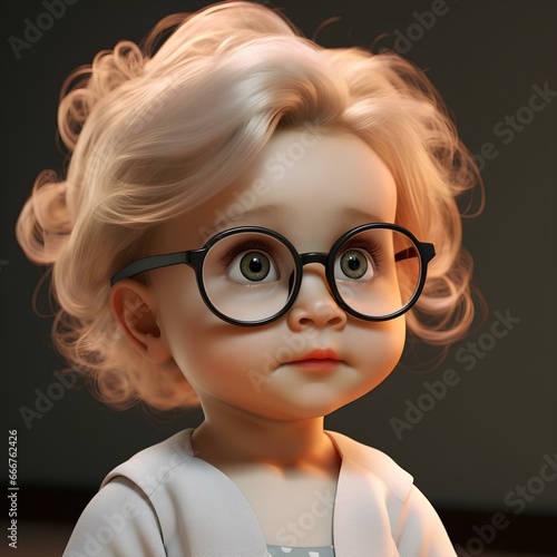 face of baby girl wearing glasses with cute expression