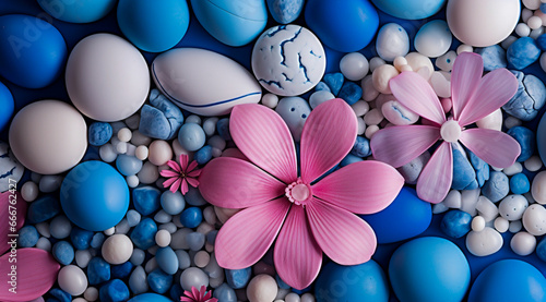 Pink Blossoms on Blue Stones