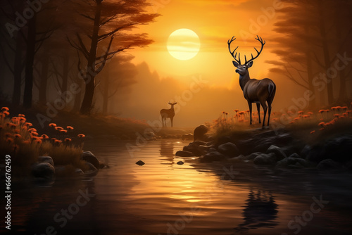 Riverside Wildlife: Deer in the Forest