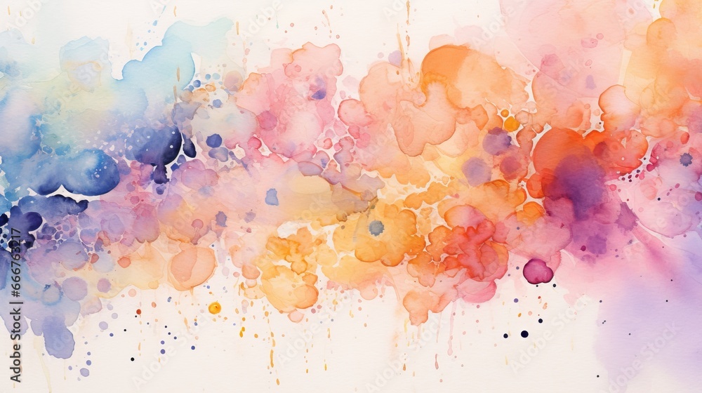 Delicate and intricate watercolor paint splashes on a white background. AI generated