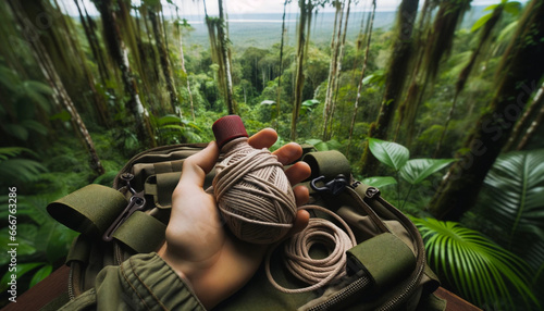 person in the jungle with a grenade