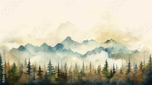 A serene landscape of a mountainous forest