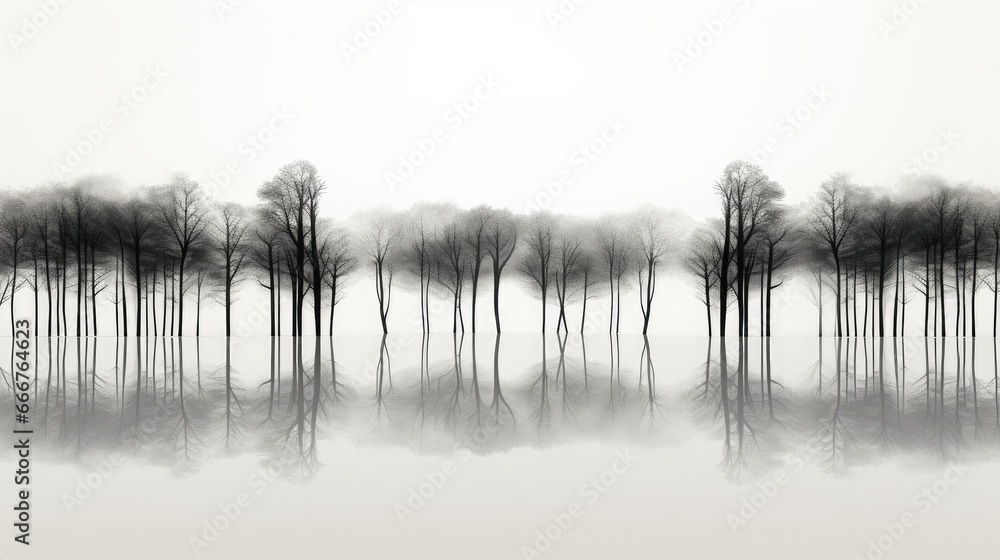 a black and white photo of trees in a foggy forest. generative ai a black and white photo of trees in a foggy forest. generative ai