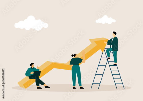 Goal-focused, increase motivation, way to achieve the goal, support and teamwork, help in overcoming obstacles, vector illustration