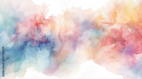 Soft and dreamy watercolor-inspired paint splashes on a white background. AI generated © PandaStockArt