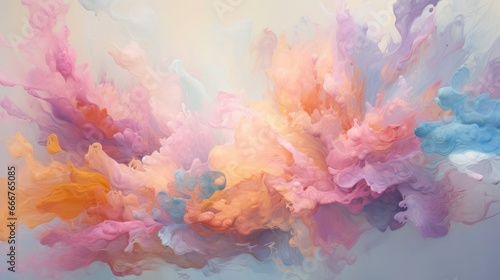 Soft and dreamy watercolor-inspired paint splashes on a white background. AI generated