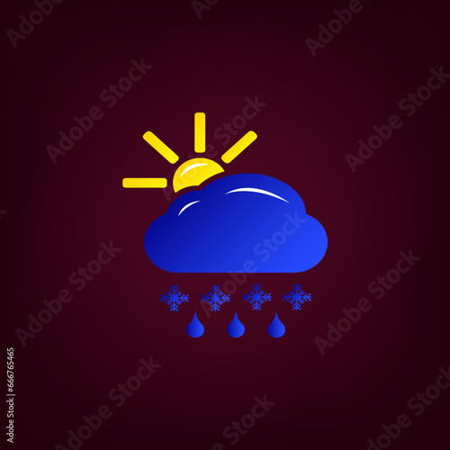 Beautiful weather icon - cloud, sun, snow, rain. Meteo icon, weather on a beautiful background with shadow.