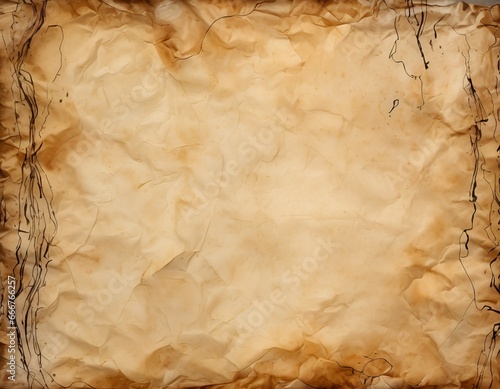 A backdrop of crinkled, antique parchment paper with ink stains
