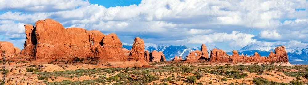 Windows Section  and La Sal Mountains,.Arches National Park,Utah,USA