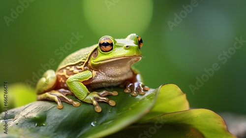 a frog is sitting on a leaf on the water © Ahmad
