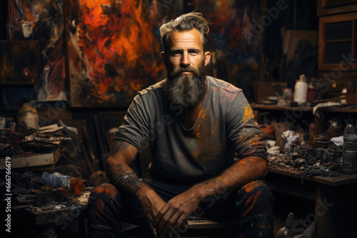 Wallpaper Mural A portrait of an artist in their studio, surrounded by their works-in-progress and creative chaos. Generative Ai. Torontodigital.ca