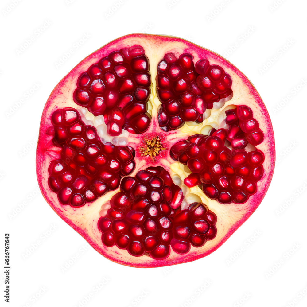 top view of sliced pomegranate vegetable isolated on a white transparent background top view of sliced pomegranate vegetable isolated on a white transparent background