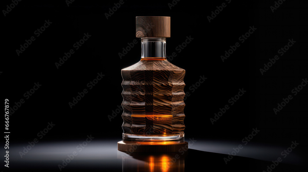 Bottle of amber color premium alcohol, isolated on white background. Ideal for mock-up of whisky, brandy, cognac or rum design. Bottle of amber color premium alcohol, isolated on white background. Ideal for mock-up of whisky, brandy, cognac or rum design.