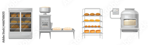 Bread Production and Wheat Crop Industry Vector Illustration Set