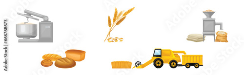 Bread Production and Wheat Crop Industry Vector Illustration Set