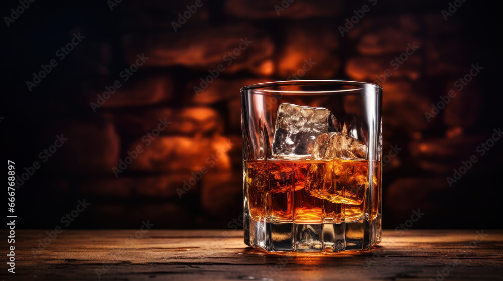 Whiskey with ice. Side view with copy space Whiskey with ice. Side view with copy space