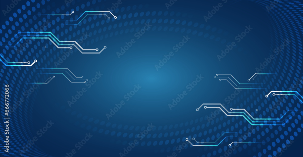Wide technology communication. Futuristic design for banner or presentation. The abstract circuit board is on a blue background. Hi-tech digital technology and engineering concept.