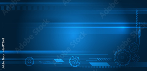 Hi-tech vector illustration with various technology elements. Abstract global sci fi concept. Digital internet communication on blue background. Wide Cyber security internet and networking concept.