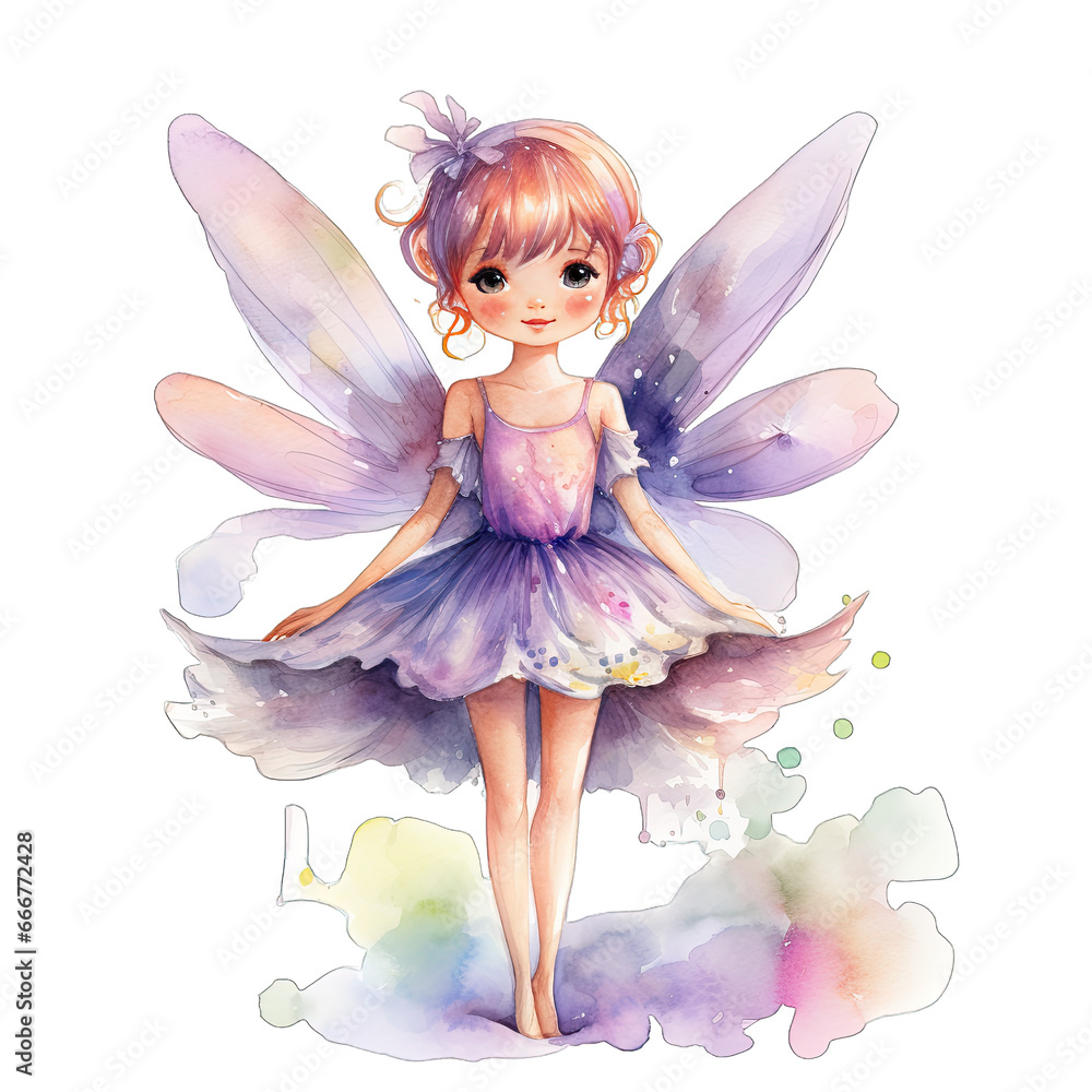 Watercolor fairy with beautiful wings isolated on transparent background, printable sticker for girl room Watercolor fairy with beautiful wings isolated on transparent background, printable sticker for girl room