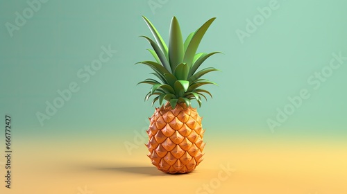  a pineapple on a yellow and green background with a shadow. generative ai