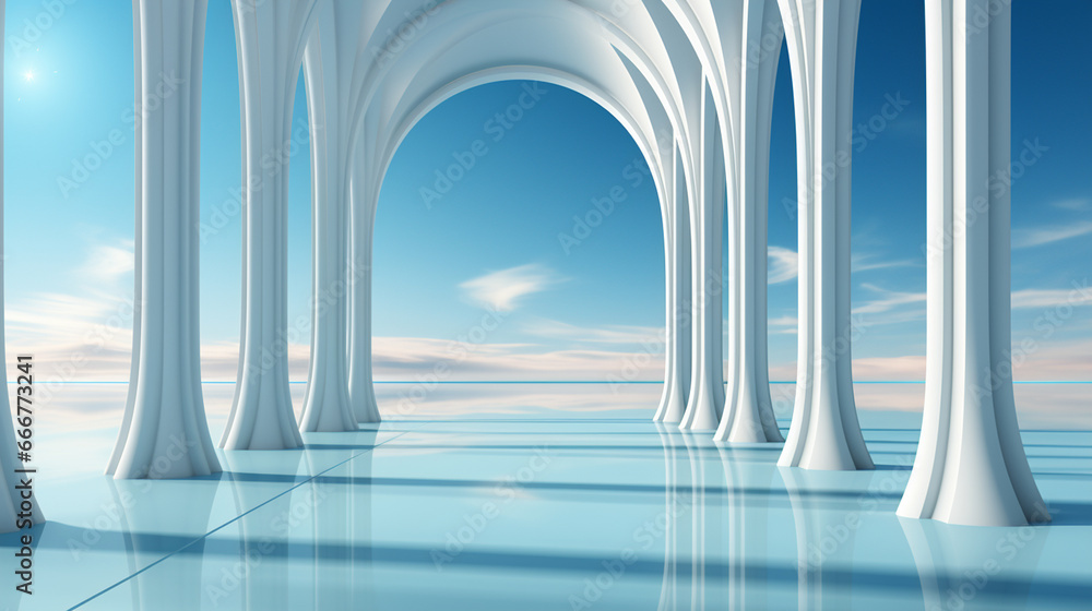 white marble columns in a modern building