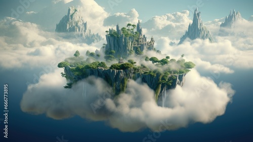  an island in the clouds with a castle on top of it. generative ai