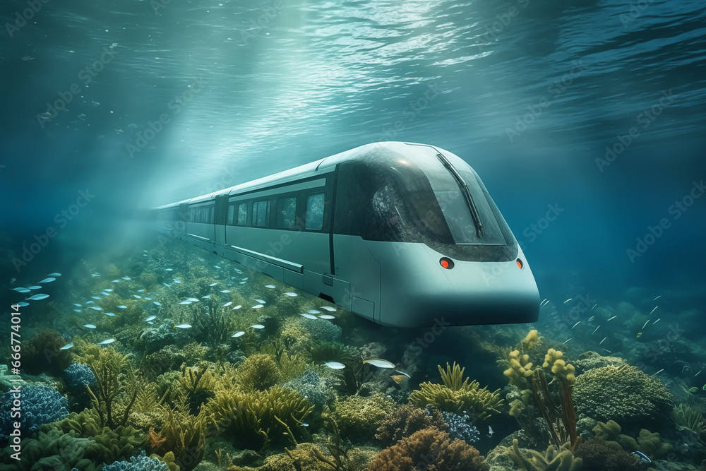 Train Underwater in motion. Underwater highspeed train in underway