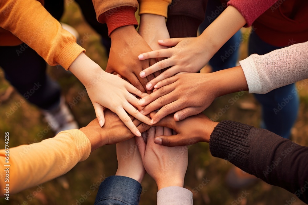 Hands stack up together Hands stack up together