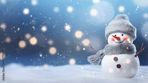  snowman clipart with bokeh in white and blue in the background