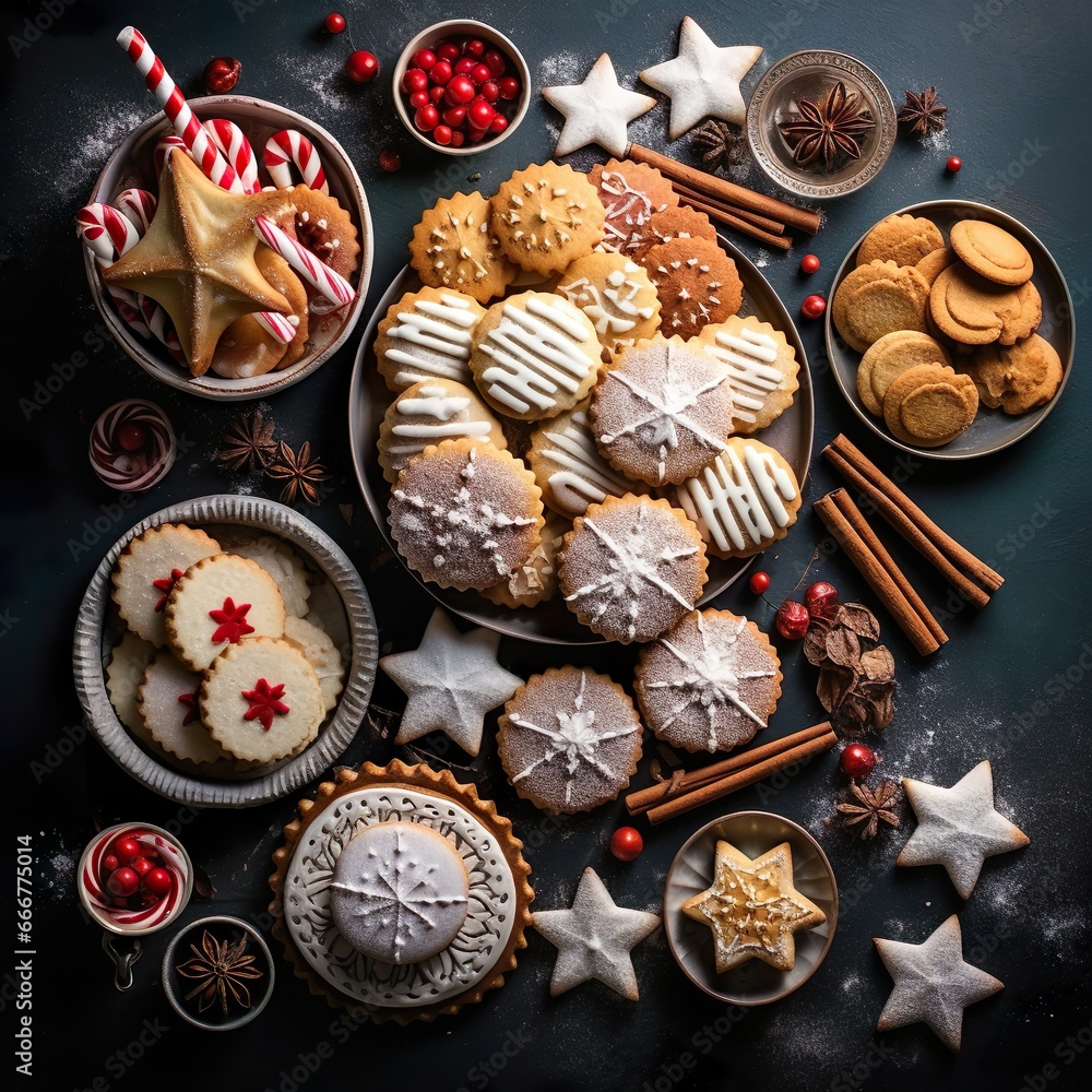 Weihnachtlicher Hintergrund mit verschiedenen leckeren Plätzchen Weihnachtlicher Hintergrund mit verschiedenen leckeren Plätzchen