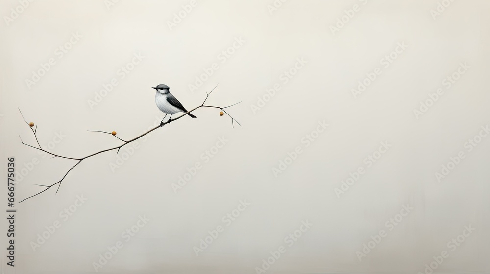 a small bird sitting on a branch in a foggy sky. generative ai a small bird sitting on a branch in a foggy sky. generative ai
