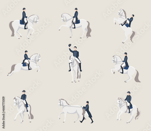 Photography Collection of classic riders on white horses performing various elements of dres
