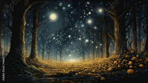  a painting of a night in a forest with a full moon. generative ai