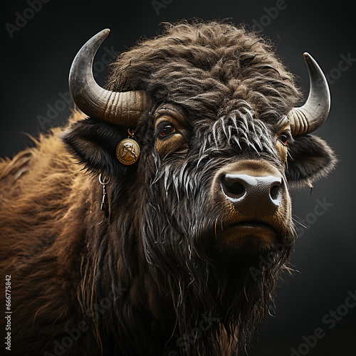 Animal Power - portrait of a buffalo against black background as true to the original as possible and photo-like 