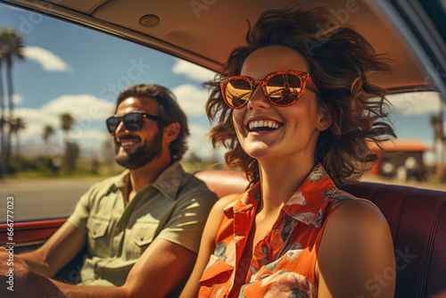 A man and a woman sitting in the back of a car © Degimages