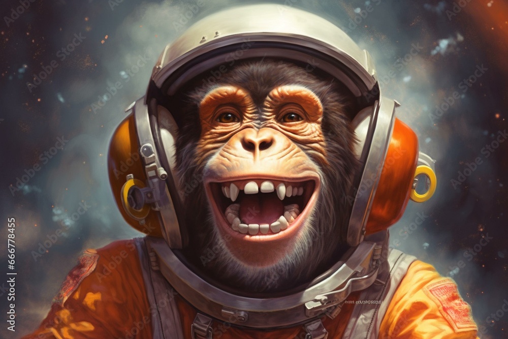 Happy chimp astronaut. Generative AI