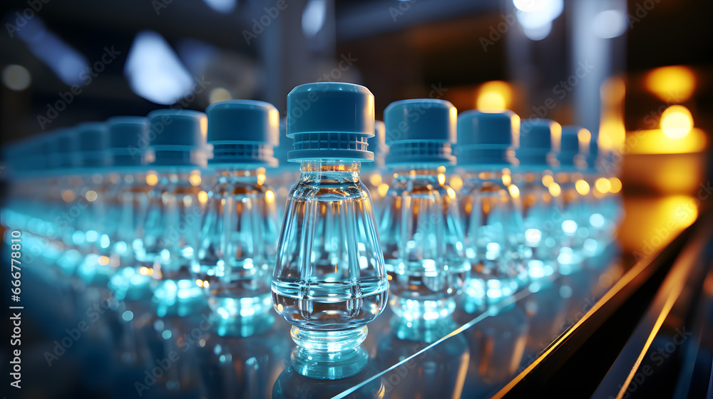 Medical vials on production line at pharmaceutical factory, Pharmaceutical machine working pharmaceutical glass bottles production line Medical vials on production line at pharmaceutical factory, Pharmaceutical machine working pharmaceutical glass bottles production line