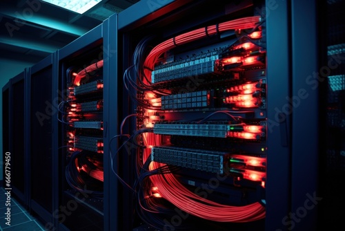 A high-tech data center filled with rows of servers
