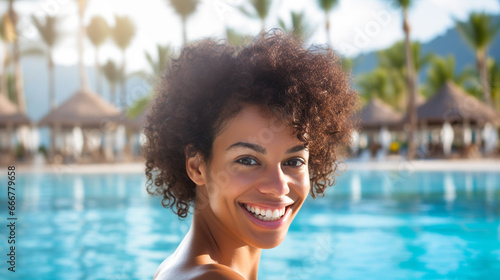 Young black woman in bikini...