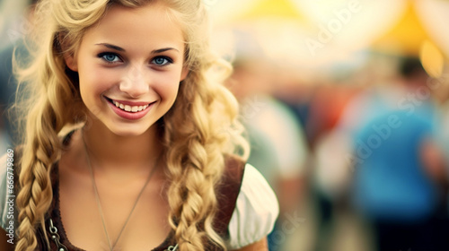 Young blonde woman in brown...