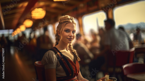 Young, pretty blonde in tra...