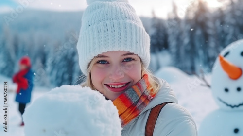 Young white woman in snowy ...