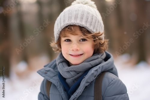 Little boy in a good mood in winter, Christmas and new year concept